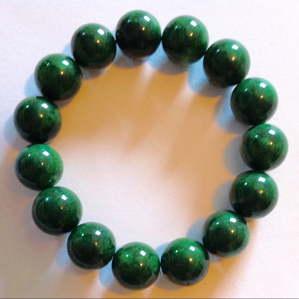 Maw Sit Sit Jade Bracelet 7 Inch 14-15mm Beads